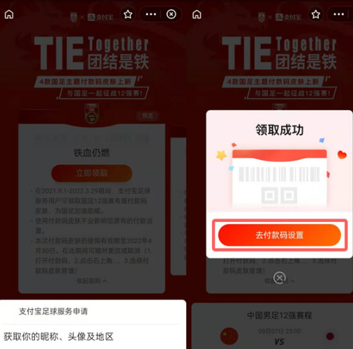 国足主题付款码皮肤领取5
